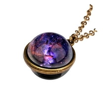 Fiaya Women Luminous Pendant Double Sided Glass Planet Glow In The Dark Pendant Necklace (A)