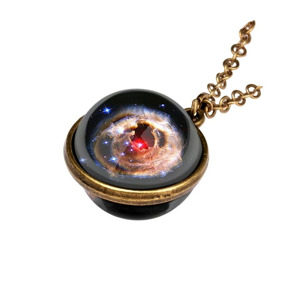 Fiaya Women Luminous Pendant Double Sided Glass Planet Glow In The Dark Pendant Necklace (J)
