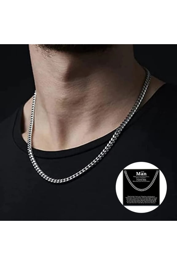 Mens Cuban Link Chain, 1Pc Alloy Biker Punk Style Silver Necklace, Durable Hip Hop Jewelry for Mens Gifts, 8.3-19.7inch