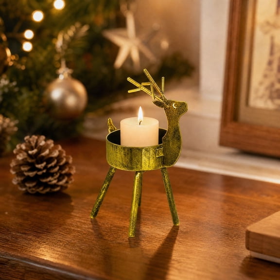 Fiaya Women Metal Reindeer Candle Holder, Christmas Deer Figurine Tabletop Decor, Iron Art Candle Stand, Dining Table Mantel Holiday Decor, 4.92x2.95 in