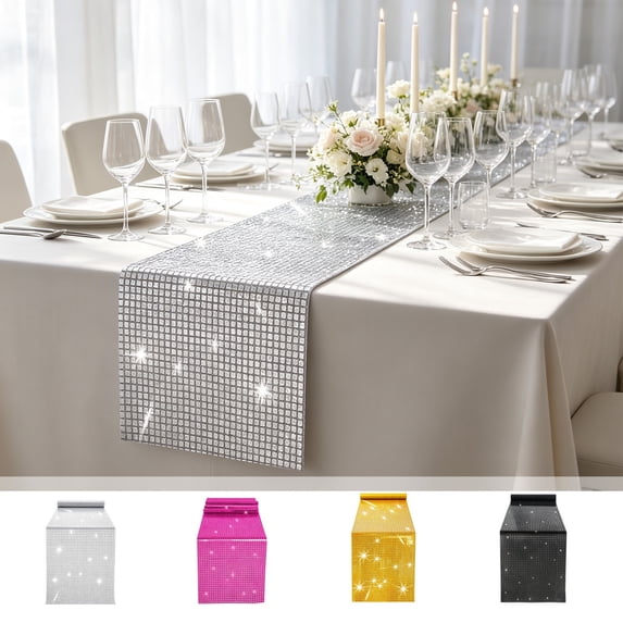 Fiaya Women Mirror Sequin Table Runner for Wedding Birthday Holiday Party Banquet Home Table Setting Decor Black 11.81x47.24in