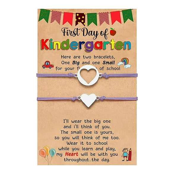 Fiaya Women Mother Daughter Bracelet Set, 2Pcs First Day of School Heart Matching Bracelet, Back to School Jewelry Gifts for Mom and Daughter (Purple)