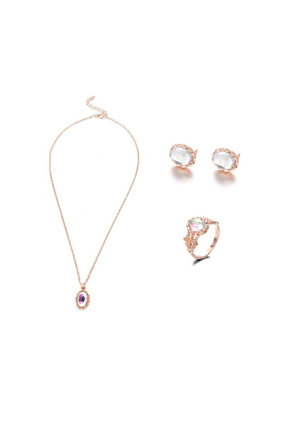 Necklace Earring Ring Jewelry Sets, Gemstone Jewelry Set of 4, Gemstone Pendant Necklace, Stud Earrings, Jewelry Accessory for Women Anniversary Gift