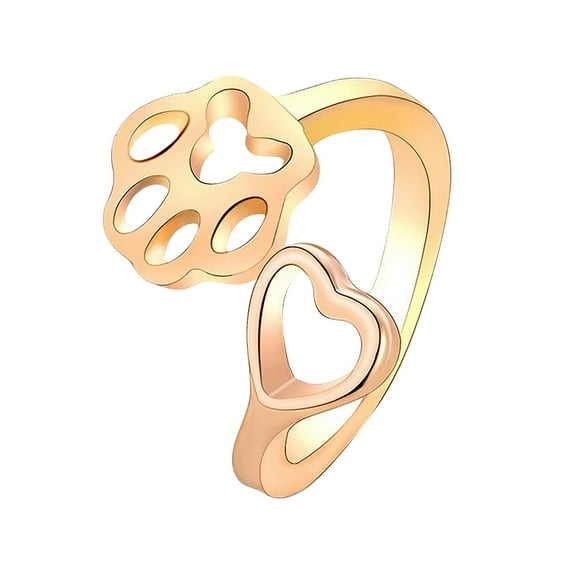 Fiaya Women Paw Print Love Heart Ring, 1pc Dog Cat Claw Open Adjustable Ring, Jewelry Gift for Women Pet Loving Holiday Party Accessories (Rose Gold)
