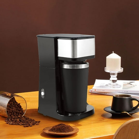 Fiaya Women Personal Single Serve Coffee Maker, 1Pc Drip Small Coffee Maker with 14oz Cup, Reusable Filter Coffee Brewer for Home Office, 10.55×4.76×6.57 inch (Black)