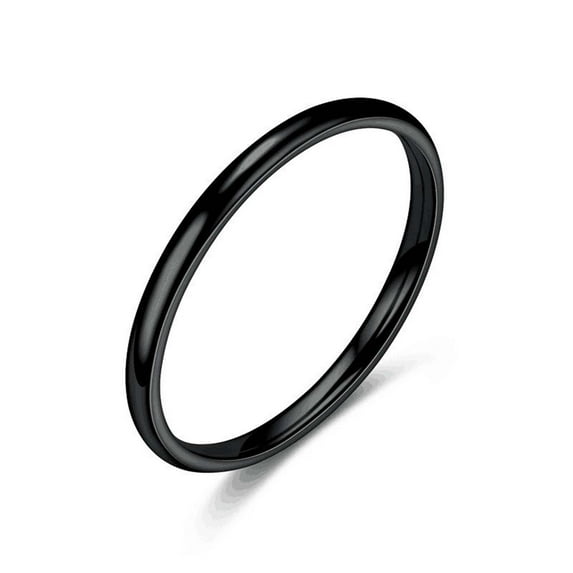 Fiaya Women Plain Simple Dome Classic Ring, 1pc Versatile 2mm Thin Titanium Steel Ring, Female Fashion Plain Ring Jewelry, Dainty Jewelry for Women Holiday Party Gift (Black 9)