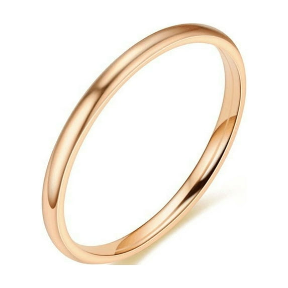 Fiaya Women Plain Simple Dome Classic Ring, 1pc Versatile 2mm Thin Titanium Steel Ring, Female Fashion Plain Ring Jewelry, Dainty Jewelry for Women Holiday Party Gift (Rose Gold 7)