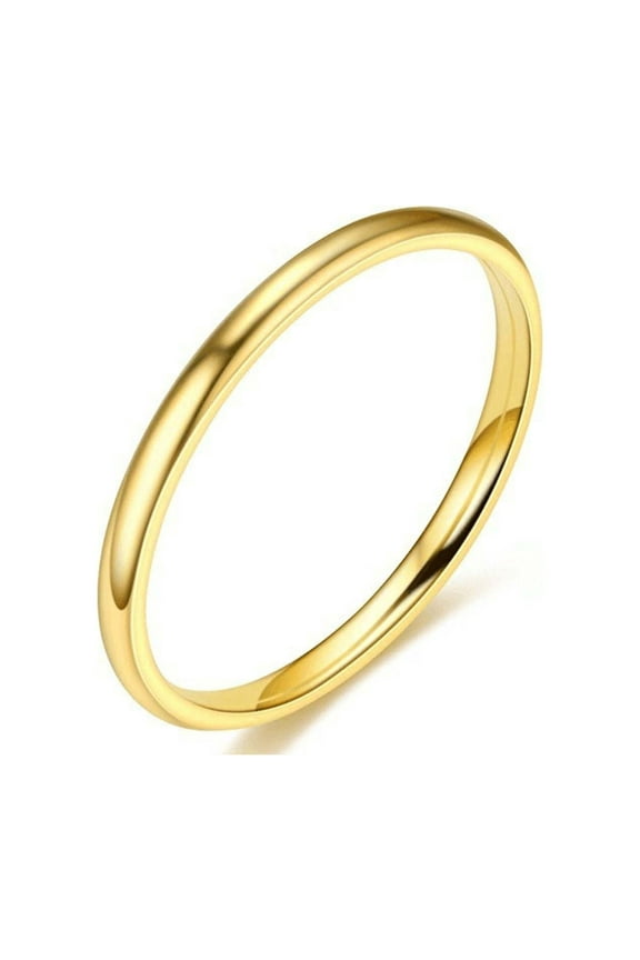 Plain Simple Dome Classic Ring, 1pc Versatile 2mm Thin Titanium Steel Ring, Female Fashion Plain Ring Jewelry, Dainty Jewelry for Women Holiday Party Gift (Gold 9)
