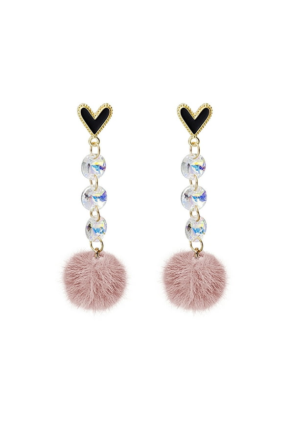 Pom Pom Earrings for Women, Trendy Puffy Dangle Earrings, Faux Fur Ball Fluffy Earrings, Prom Puffy Round Earrings, Fun Fairy Earrings for women (Pink)