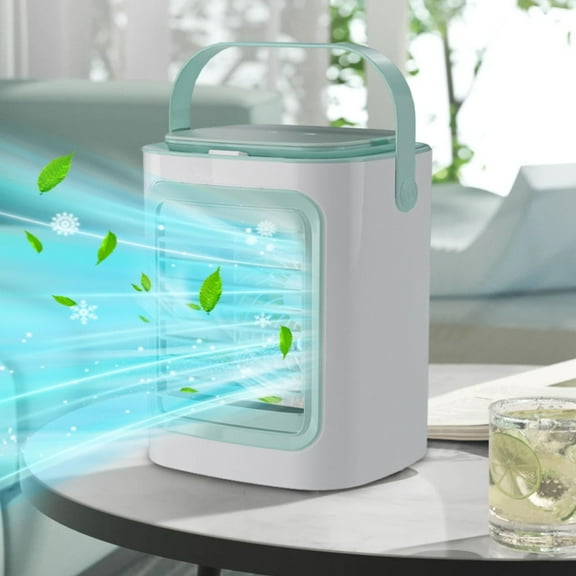 Fiaya Women Portable Air Conditioner, 1Pc Personal USB Air Cooling Fan with 3 Wind Speeds, 600ML Mist Chiller with Colorful Night Lights for Bedroom Home Office (Green)