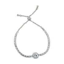 Fiaya Women Round Flash Moissanite Bracelets, 1Pc Adjustable Cubic Zirconia Silver Bracelet, Fasion Jewelry Gift for Women Birthday Valentine Mother's Day (A)