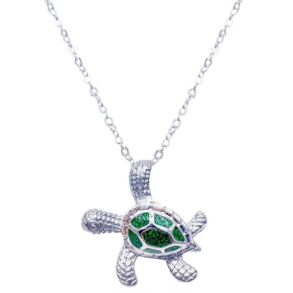 Fiaya Women Sea Turtle Pendant Necklace for Women Men Silver Plated Link Chain Animal Jewlery (Green)