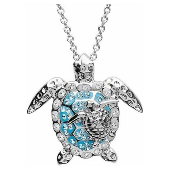 Fiaya Women Silver Created Blue Opal Sea Turtle Pendant Necklace, Birthstone Turtle Necklace Jewelry For Women Nice Processed (Silver)