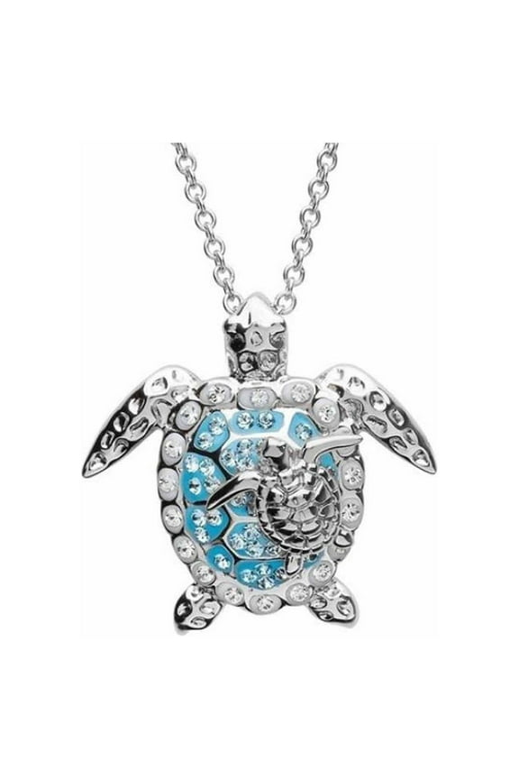 Silver Created Blue Opal Sea Turtle Pendant Necklace, Birthstone Turtle Necklace Jewelry For Women Nice Processed (Silver)