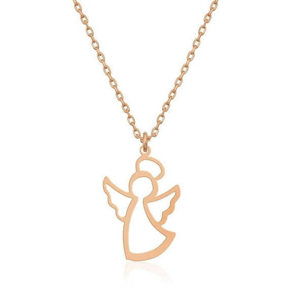Fiaya Women Small Angel Pendant Necklace, 1Pc Trendy Guardian Angel Necklace Accessories, Simple Dainty Jewelry Gift for Women Friend Party (Rose Gold)
