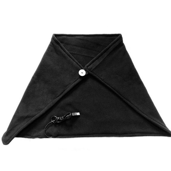 Fiaya Women Soft Heated Blanket Shawl, 1pc Portable Wearable 5V Electric Heated Blanket Shawl, USB Powered 27.6×17.7inch Black Heated Blanket for Office Fast-Heating Dorm Car Home Travel (Button)