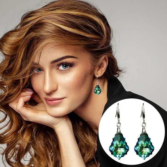 Fiaya Women Sparkly Multi-color Crystal Teardrop Dangle Drop Earrings, Rainbow Crystal Geometry Earrings, Statement Chic Charm Jewelry Gifts for Women (Blue)