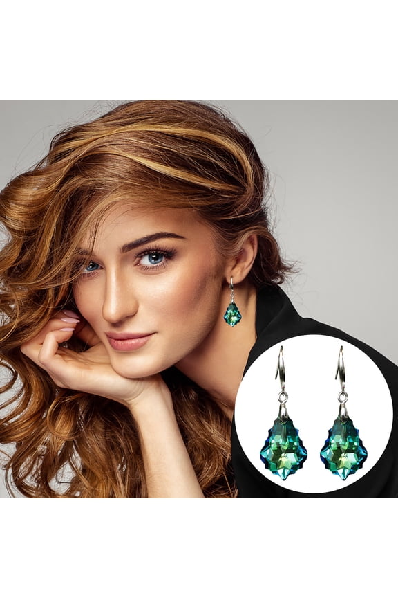 Sparkly Multi-color Crystal Teardrop Dangle Drop Earrings, Rainbow Crystal Geometry Earrings, Statement Chic Charm Jewelry Gifts for Women (Blue)