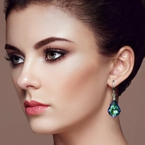 Fiaya Women Sparkly Multi-color Crystal Teardrop Dangle Drop Earrings, Rainbow Crystal Geometry Earrings, Statement Chic Charm Jewelry Gifts for Women (Purple)