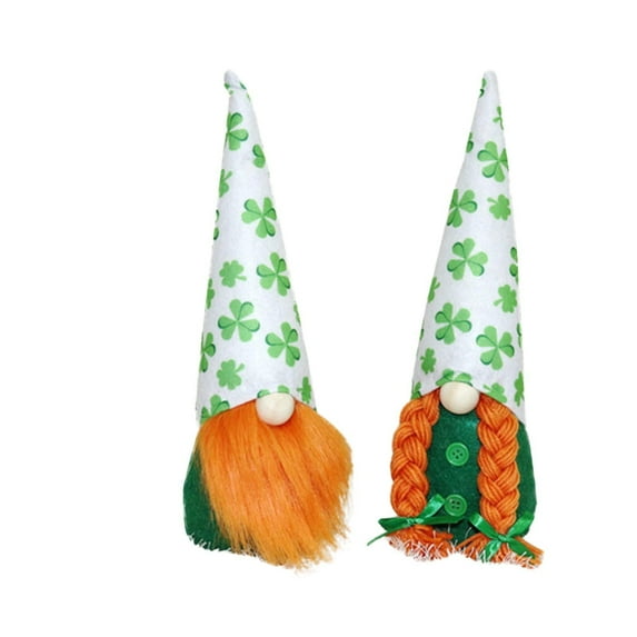 Fiaya Women St Patrick's Day Plush Gnomes Decoration, 2pcs Handmade Green Shamrock Gnomes Decor, 11.8x3.9inch Faceless Plush Doll for Home Irish Party Tabletop Decoration