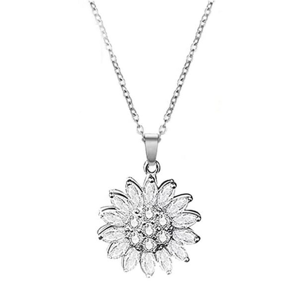 Fiaya Women Sunflower Crystal Pendant Necklace, 1Pc Rhinestone Sunshine Flower Necklace, Cubic Zirconia Sunflower Pendant, Dainty Jewelry Gift for Women, 19.68 Inches (Silver)