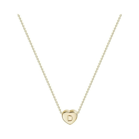 Fiaya Women Tiny Gold Initial Heart Necklace, Gold Filled Handmade Dainty Personalized Letter Heart Choker Necklace Gift Women Necklace (D)