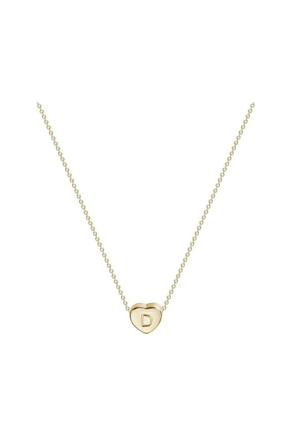 Tiny Gold Initial Heart Necklace, Gold Filled Handmade Dainty Personalized Letter Heart Choker Necklace Gift Women Necklace (D)