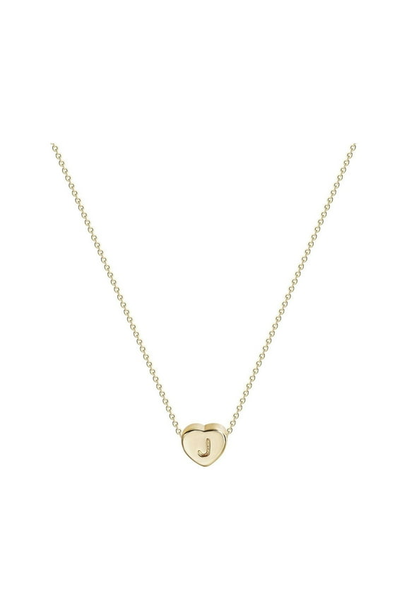 Tiny Gold Initial Heart Necklace, Gold Filled Handmade Dainty Personalized Letter Heart Choker Necklace Gift Women Necklace (J)