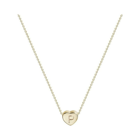 Fiaya Women Tiny Gold Initial Heart Necklace, Gold Filled Handmade Dainty Personalized Letter Heart Choker Necklace Gift Women Necklace (P)