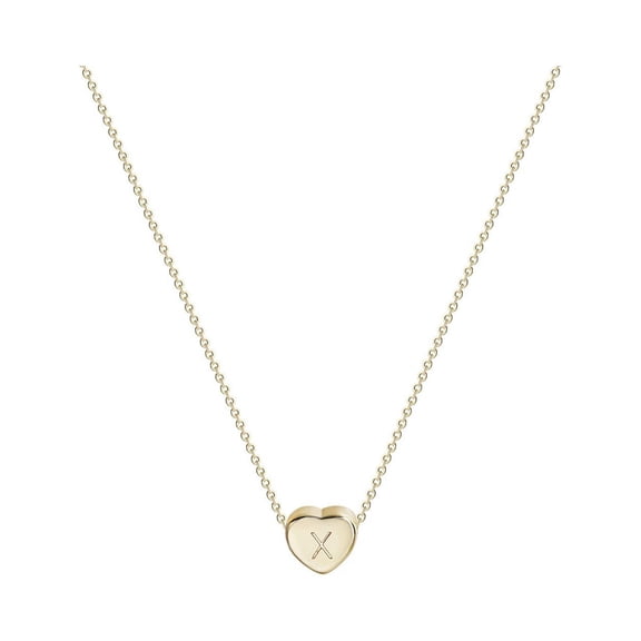 Fiaya Women Tiny Gold Initial Heart Necklace, Gold Filled Handmade Dainty Personalized Letter Heart Choker Necklace Gift Women Necklace (X)