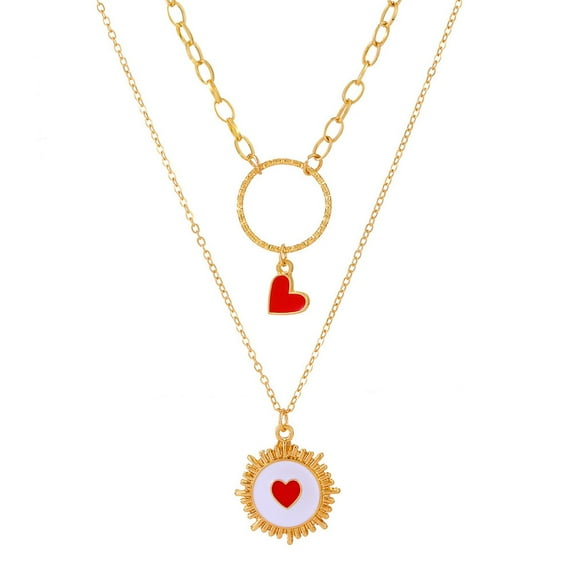 Fiaya Women Trendy Layered Heart Pendant Necklace, 1Pc Fashion Double Red Love Stacked Choker, Adjustable Peach Heart Necklace for Party Valentine's Day Jewelry Gift (Gold)