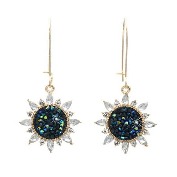 Fiaya Women Trendy Sunflower Earrings, 1Pairs Personality Romantic Crystal Zircon Sunflower Earrings, Shiny Long Tassel Ear Drop for Women Girlfriend Wife Sister
