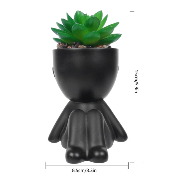 Fiaya Women Unique People Plant Pots, 1Pc Creative Human Shaped Black Pots, Small Cactus Succulent Potted for Desk Home Shelf, 3.3x5.9inch (Not Included Plants)
