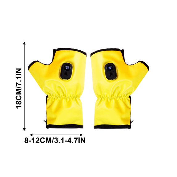 Fiaya Women Winter Smart Heating Gloves, 1pair Portable Heated Fingerless Gloves with Digital Display, USB Rechargeable Intelligent Electric Gloves for Men Women Riding Skiing (Yellow)