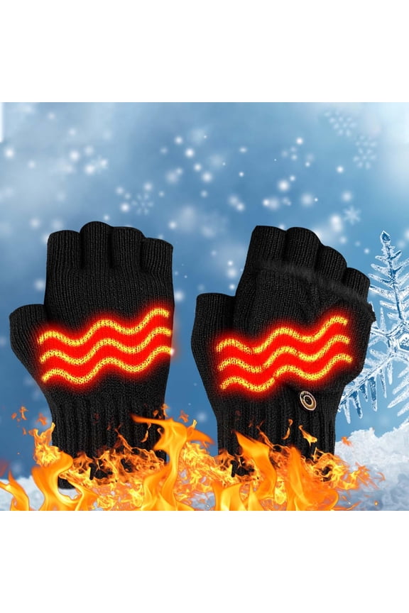Winter Warm Heated Gloves, Portable USB Fingerless Hand Warmers, 1pair Intelligent 5V Electric Gloves with Button for Teen Women Girls Riding Skiing (Black-Double Sided Heating)