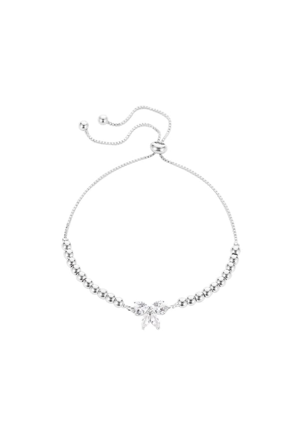 Women Crystal Bow-knot Bracelet Bangle Valentine's Day Wedding Bridal Jewel (Silver)