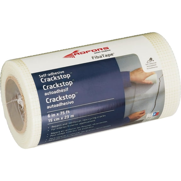 ADFORS FibaTape Wall Repair Fabric Mesh Self-Adhesive - Glass - 6" x 75 Ft, White