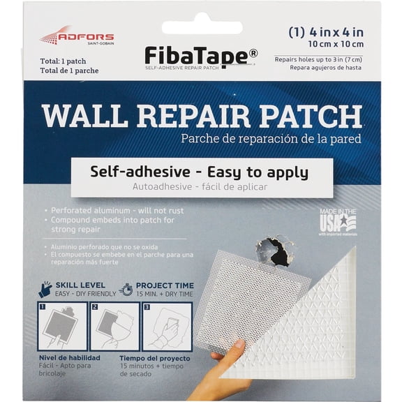 FibaTape FDW6836-U 4-by 4-Inch Self-Adhesive Perforated Aluminum Wall and Ceiling Repair Patch, White