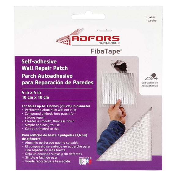 ADFORS FibaTape Self-Adhesive Wall Repair Patch - Reinforced Metal - 1 Pack, 4 x 4 Inch