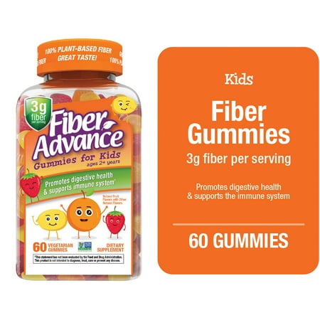 Fiber Advance Kids Digestive Health Fiber Supplement Gummies, Natural Fruit, 60 Count