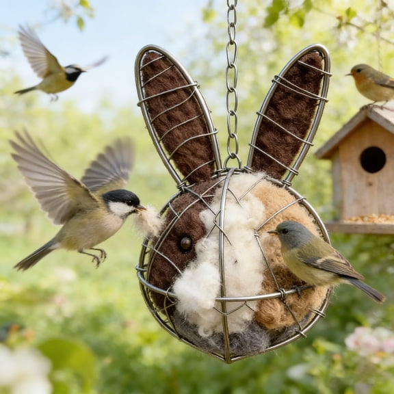 Fiber Bird Nesting Bunny, Refillable Birds Haven 1 Bunny Shape Hummingbird Nesting and Nest Materials, Winter Fowl Gifts Animal Hummingbirds Lovers Home Garden Yard, B