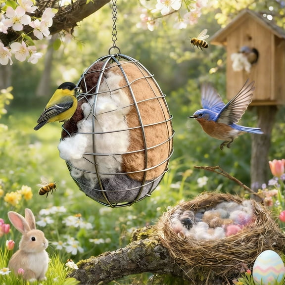 Fiber Bird Nesting Egg, Refillable Birds Haven 1 Egg Shape Hummingbird Nesting and Nest Materials, Winter Fowl Gifts Animal Hummingbirds Lovers Home Garden Yard, A