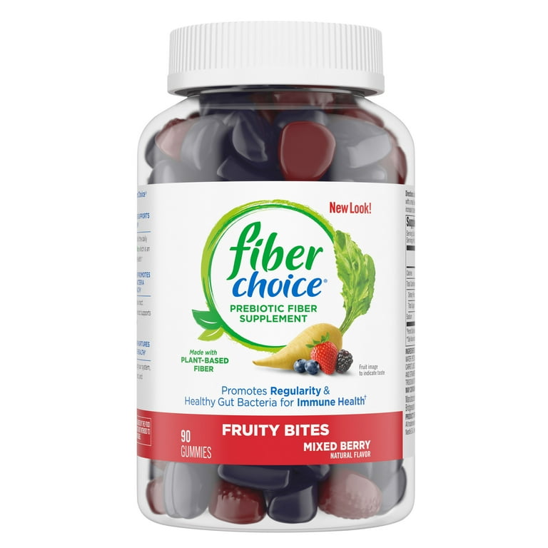 Fiber Choice Fruity Bites Daily Prebiotic Fiber Supplement Gummies, Mixed  Berry, 90 Count 90 Count (Pack of 1)