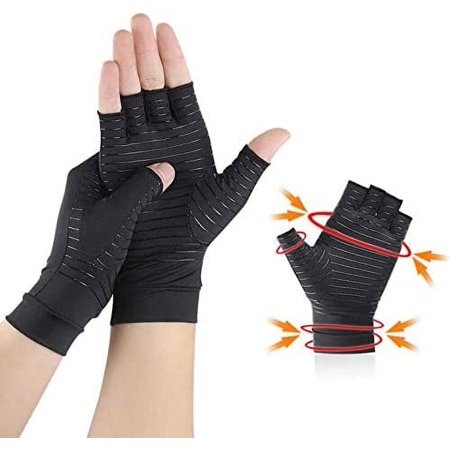Fiber Compression Arthritis Gloves, 1 Pair Breathable Fingerless Gloves HighInfused Compression Gloves, Pain Relief for Carpal Tunnel, Computer Typing, Tendonitis & Osteoarthritis (L)