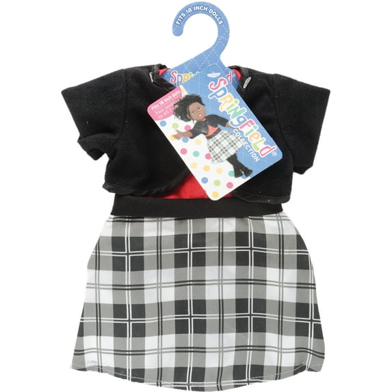 Springfield Collection Dressy Outfit-Plaid Skirt, Red Shirt & Black Jacket