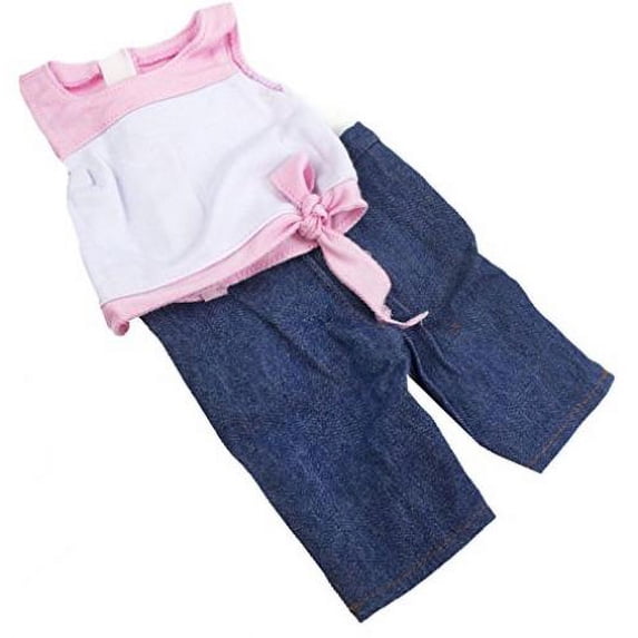 Fiber Craft Springfield Collection Shirt/Capris for Doll, Pink/White Denim Multi-Colored