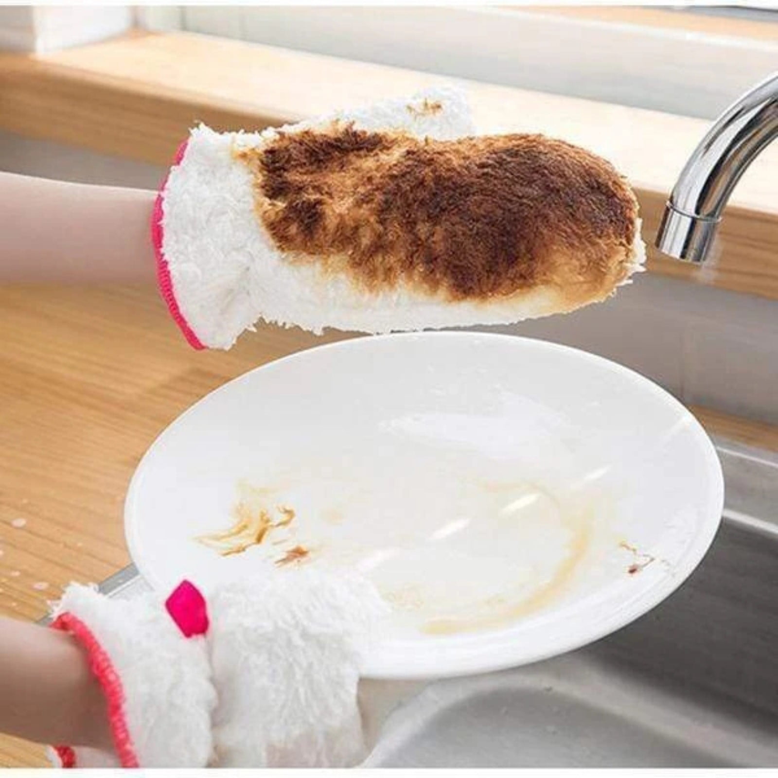 Fiber Dishwashing Gloves Combine Dishwashing Gloves and Dish Cloth
