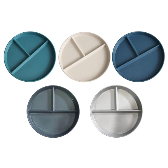 Fiber Divided Plates for Adults Sectioned Snack Breakfast Plates with Three Compartments Microwave Safe Space Saving Tableware for Home Kitchen Daily Mealtime Use 22cm