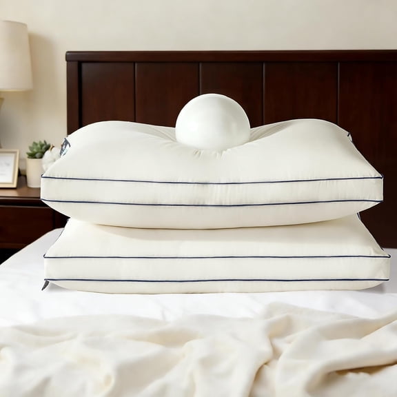 and Down Fiber Firm Bed Pillows Set of 2, 3-Chamber Design with 2" Gusset, Cover, Hotel Quality Support for Side and Sleeper (2, Standard (20"x26"))