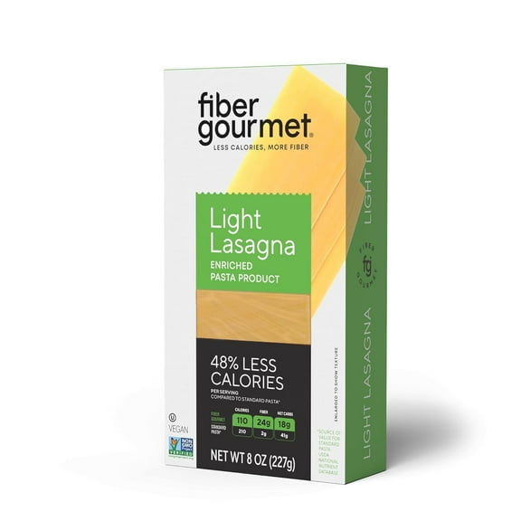 Fiber Gourmet Light Lasagna Vegan Fiber-Rich, Low Calorie Low Carb Pasta, 8 oz 6-Pack